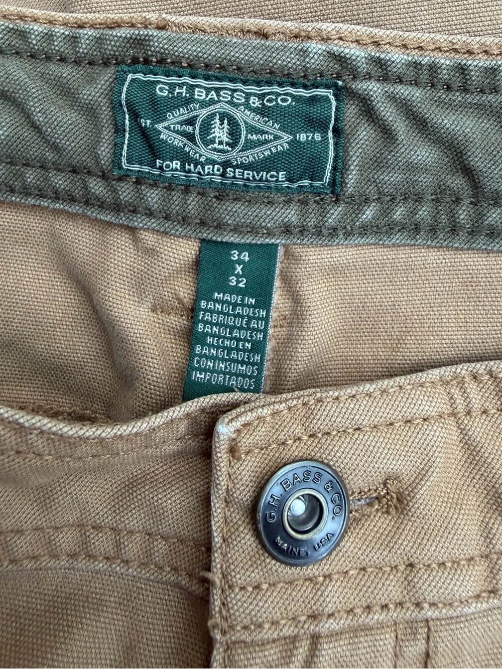 GH Bass & Co Canvas Terrain Pants 34x32 Rugged Khaki Tan Cotton Cargo Pants P4